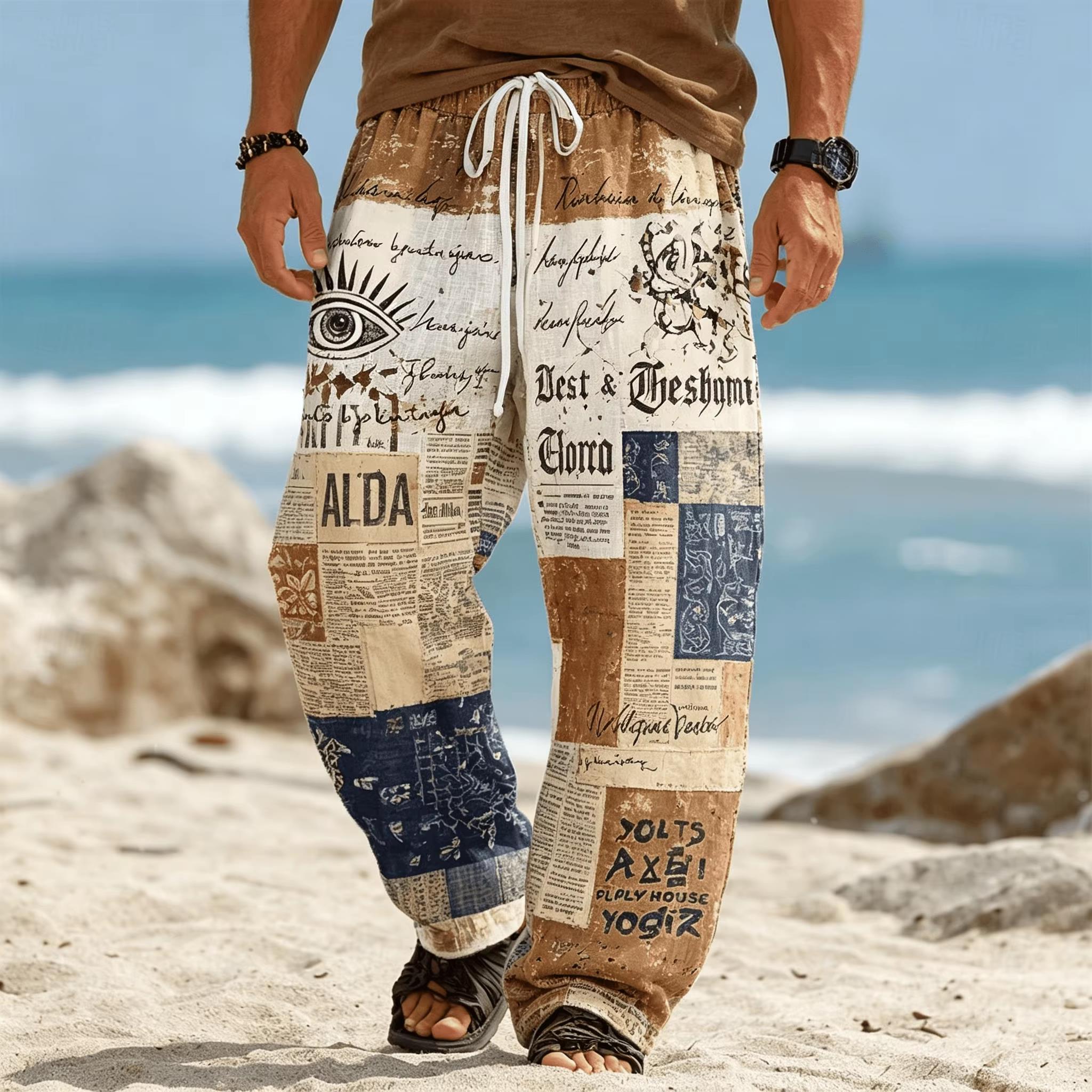 New Ethnic Fashion - Pantalones de pierna recta holgados de